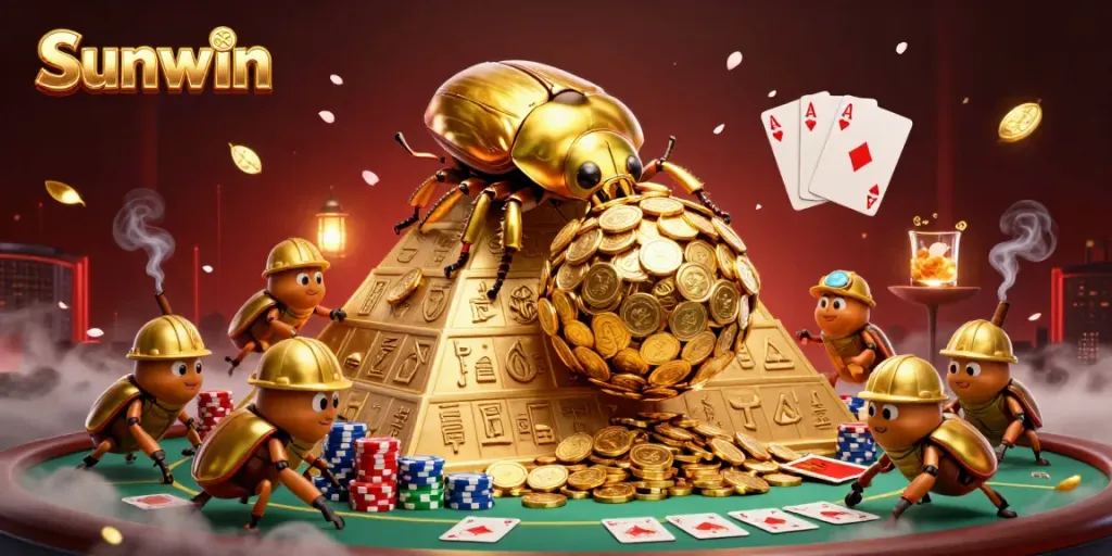 Engage in thrilling gameplay at Sunwin with golden coins and poker elements.
