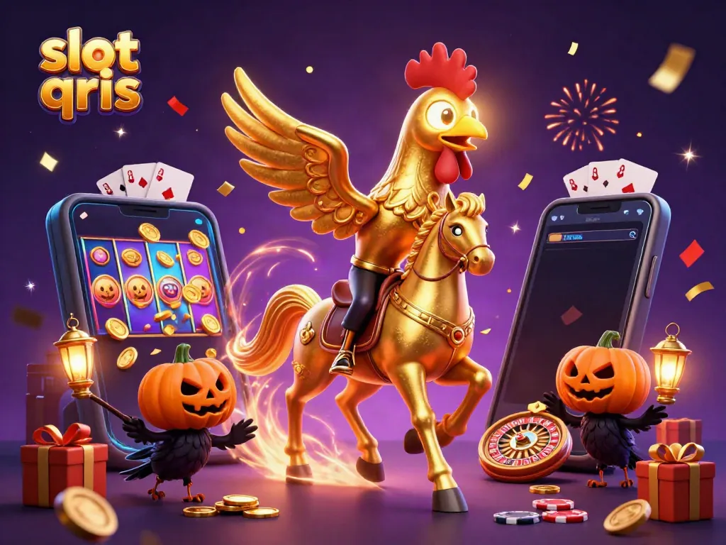 Engage in slot qris gameplay amidst a whimsical casino scene with rich visuals and characters.